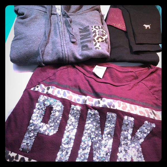 PINK Victoria's Secret Other - SALE! VS Pink Cheetah Bundle: Hoodie/Crew/Leggings